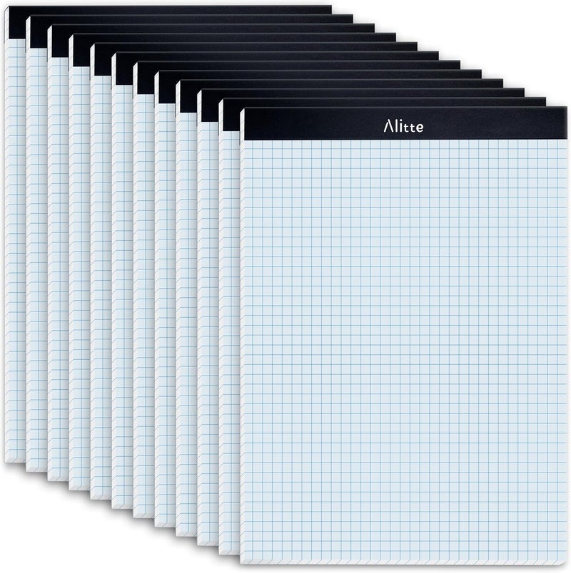 Alitte Graph Paper Pad, Pack of 12, White Letter Size - 4x4 Quad Grid Paper, Easy-Tear Perforations, 8.5 x 11 Cardboard Backing - Graph Notepads for School, Office -50 Sheets per Pad - Image 1